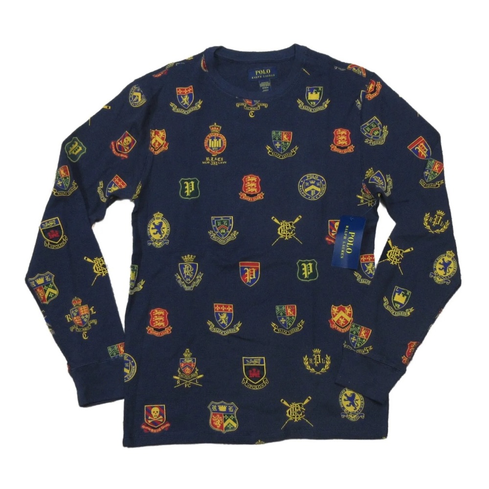 Polo Ralph Lauren Men's Navy Herald Crest All Over Waffle Knit Thermal TShirt